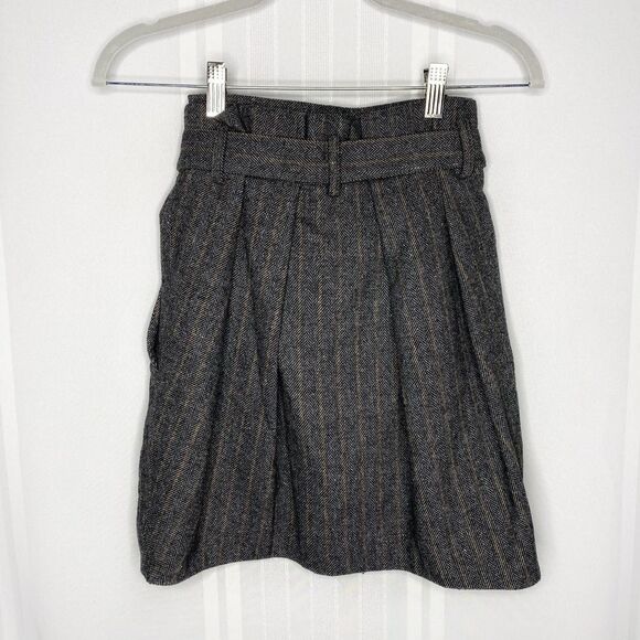 Ulla Johnson Leo Wool Blend Herringbone Belted Paperbag Waist Mini Skirt Size 0 - Picture 7 of 8